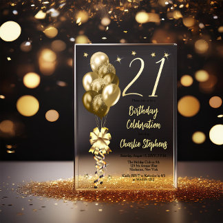Elegante Goldballons im Black 21. Geburtstag Party Acryleinladungen