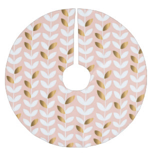 Elegante Goldblätter: Rosy Vintag. Polyester Weihnachtsbaumdecke