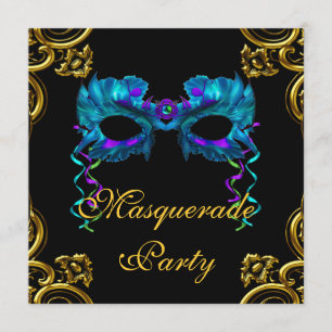Elegante Goldblaue Maskenparty Einladung