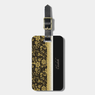 Elegante Goldblumen, Glitter - Personalisiert Gepäckanhänger