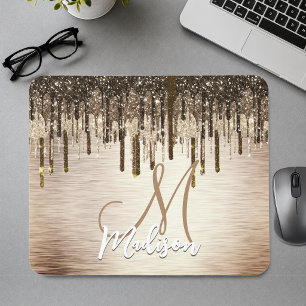 Elegante goldbraune Tropfen Glitter Monogramm Mousepad
