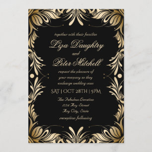 Elegante Goldbrushed-Hochzeit Einladung