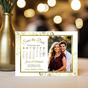 Elegante Goldcurls auf dem White Calendar Foto Hoc Save The Date