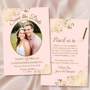 Elegante Goldcurls Oval Foto Rosa Hochzeit Save The Date