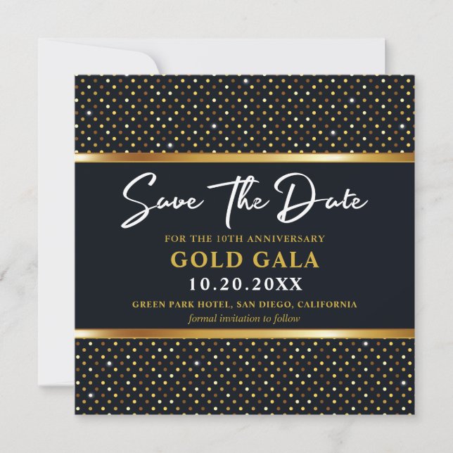 Elegante Golden and Deep Navy Gala Save the Date (Vorderseite)