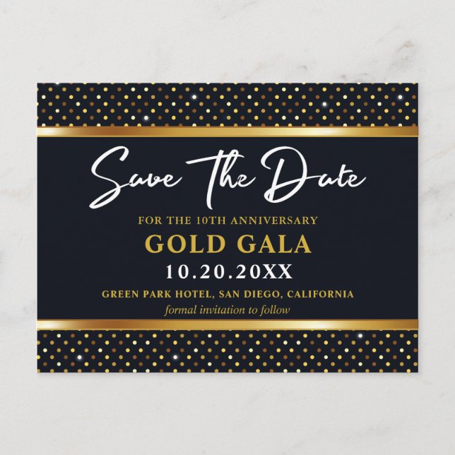 Elegante Golden and Deep Navy Gala Save the Date Postkarte (Vorderseite)