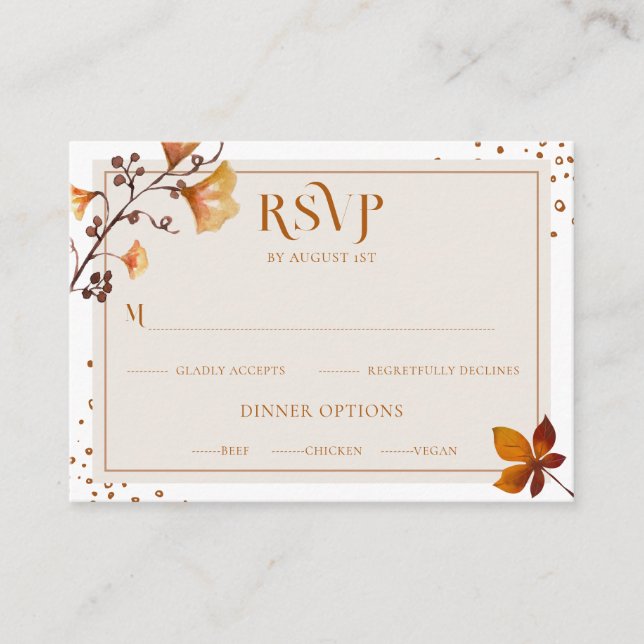 Elegante Golden Autumn Leaf Wedding RSVP Card Begleitkarte (Vorderseite)