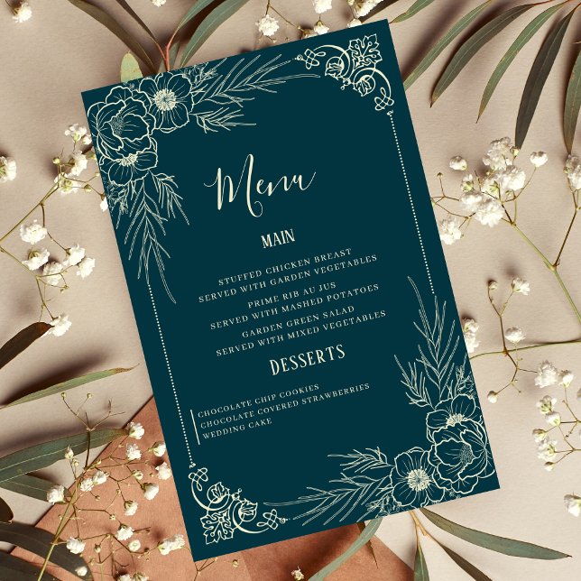 Elegante Golden Bloom Wedding Menu Cards (Von Creator hochgeladen)
