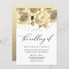 Elegante Golden Blume Einladung