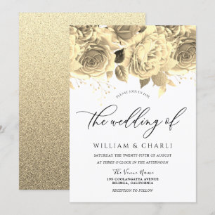 Elegante Golden Blume Einladung