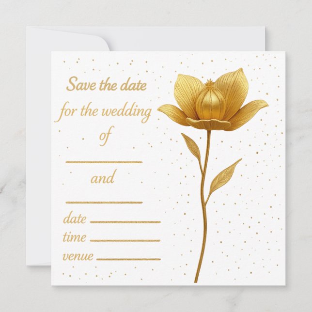 Elegante Golden Blume Flat Save the Date Card (Vorderseite)
