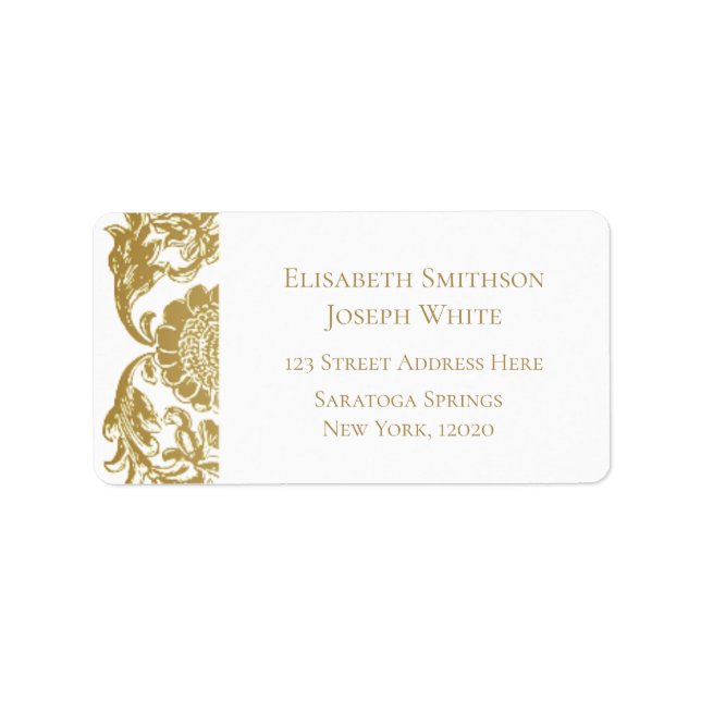 Elegante Golden Blume Hochzeit Rücksendeadresse Adressaufkleber (Vorne)