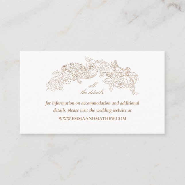 Elegante Golden Brown Wedding Website Begleitkarte (Vorderseite)