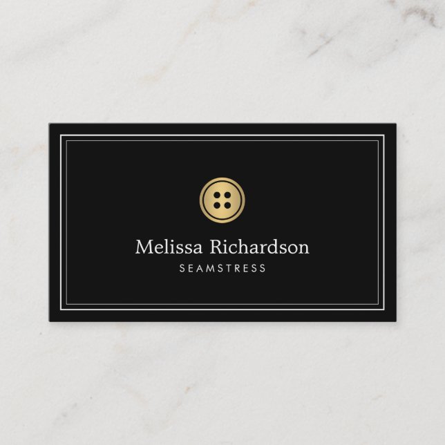 Elegante Golden Button Logo Seamstress, Schneider  Visitenkarte (Vorderseite)