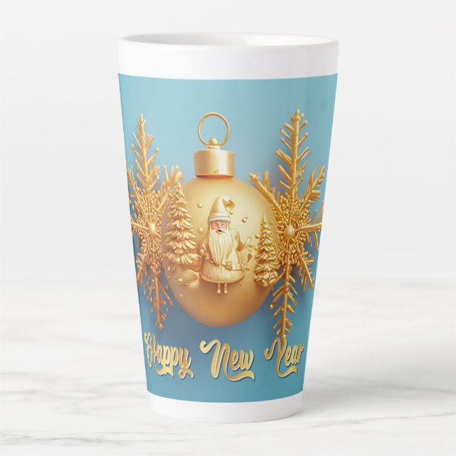 Elegante Golden Christmas Ornamente mit Snowflakes Milchtasse (Vorderseite)