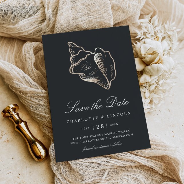 Elegante Golden Conch Muschel Hochzeit Save The Date (Von Creator hochgeladen)