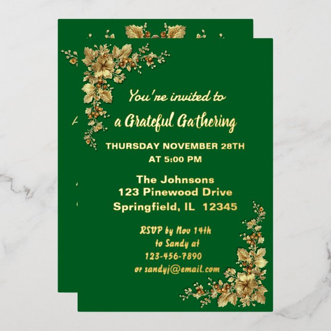 Elegante Golden Erntedank Foil Invita Folieneinladung (Vorderseite/Rückseite)