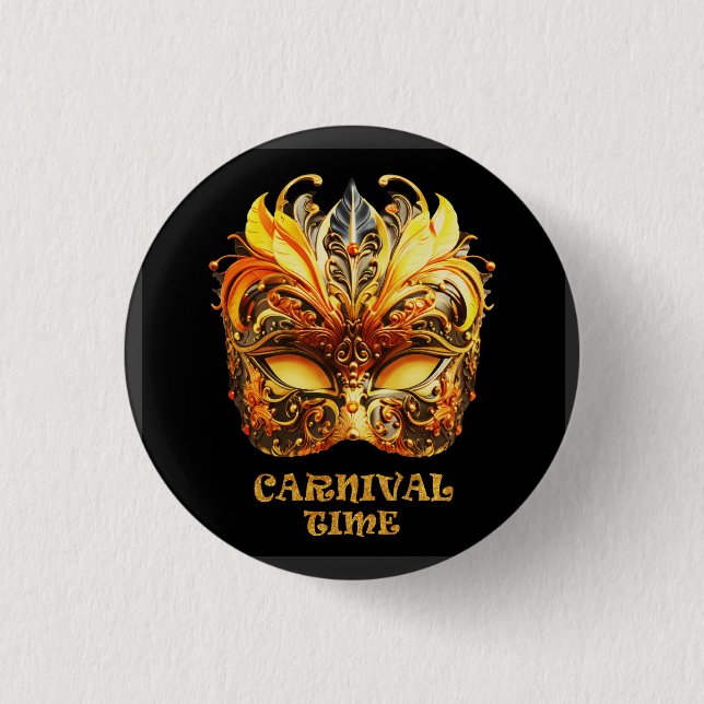 Elegante Golden Feathers Venezianisch Mask Button (Vorderseite)