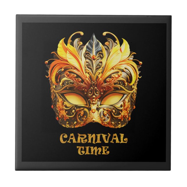 Elegante Golden Feathers Venezianisch Mask Fliese (Vorderseite)