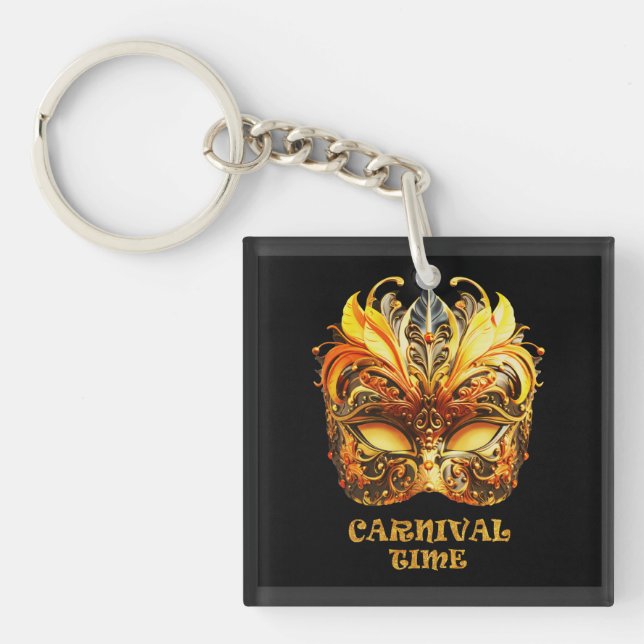 Elegante Golden Feathers Venezianisch Mask Schlüsselanhänger (Vorderseite)