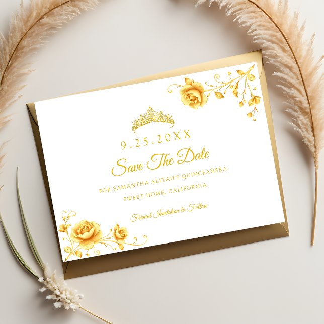 Elegante Golden Floral Minimalistisch Quinceanera Save The Date (Von Creator hochgeladen)