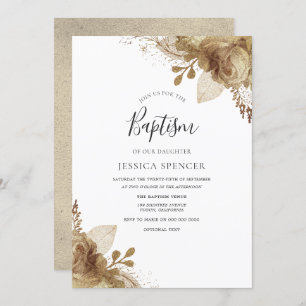 Elegante Golden Floral Taufe Einladung