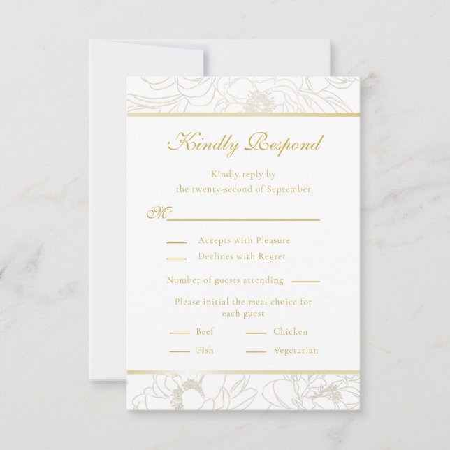 Elegante Golden Floral Wedding RSVP Card (Vorderseite)