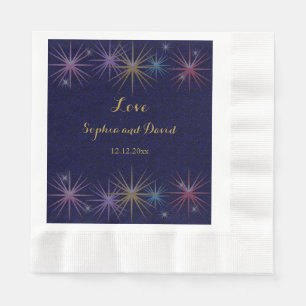 Elegante Golden Foil Blauer Glitzer Hochzeit Serviette