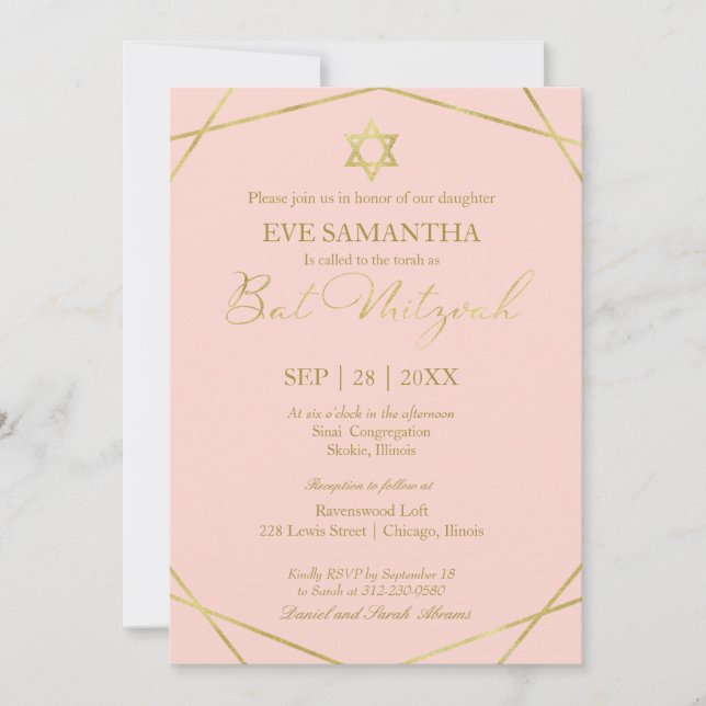 Elegante Golden Foil Geometric Bat Mitzvah Einladu Einladung (Vorderseite)