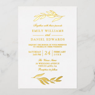 Elegante Golden Foil Leaf Moderne Hochzeit Folieneinladung