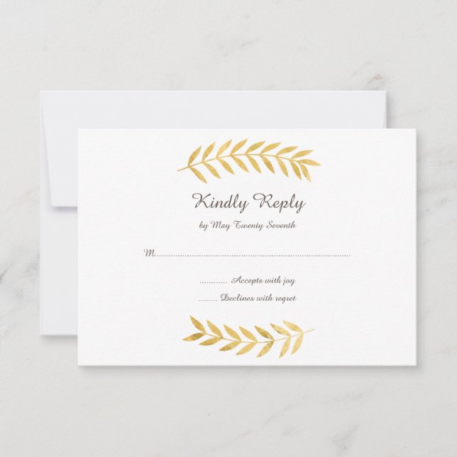 Elegante Golden Foil Look Blätter RVSP Card RSVP Karte (Vorderseite)