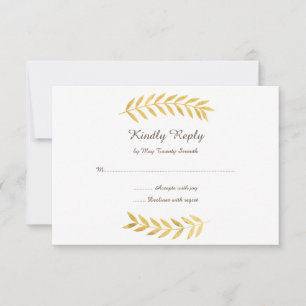 Elegante Golden Foil Look Blätter RVSP Card RSVP Karte