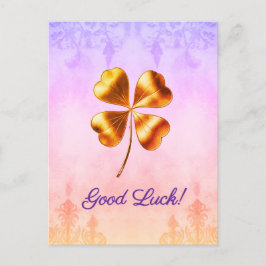Elegante Golden Four-Leaf Clover Viel Glück Postca Feiertagspostkarte