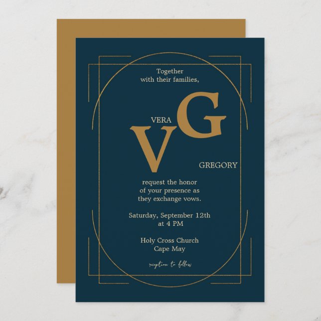 Elegante Golden Lines Moderne Luxuriöse Hochzeit Einladung (Vorne/Hinten)