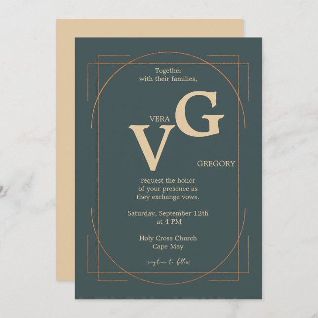 Elegante Golden Lines Moderne Luxuriöse Hochzeit Einladung (Vorne/Hinten)