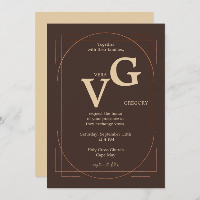 Elegante Golden Lines Moderne Luxuriöse Hochzeit Einladung (Vorne/Hinten)