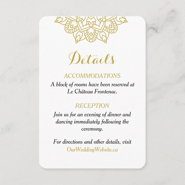 Elegante Golden Mandala Wedding Enclosure Card Begleitkarte (Vorderseite)