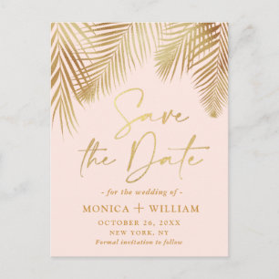 Elegante Golden Palm Branch Wedding Save the Date Postkarte
