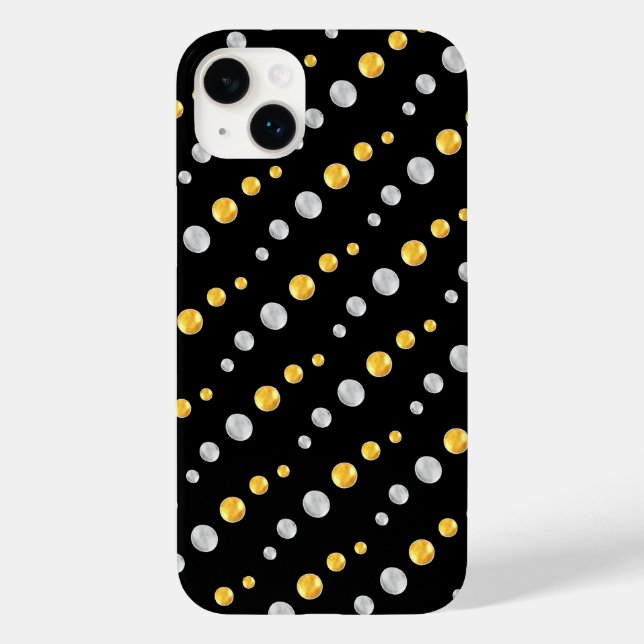 Elegante Golden & Silver Dots auf schwarz Case-Mate iPhone Hülle (Rückseite)