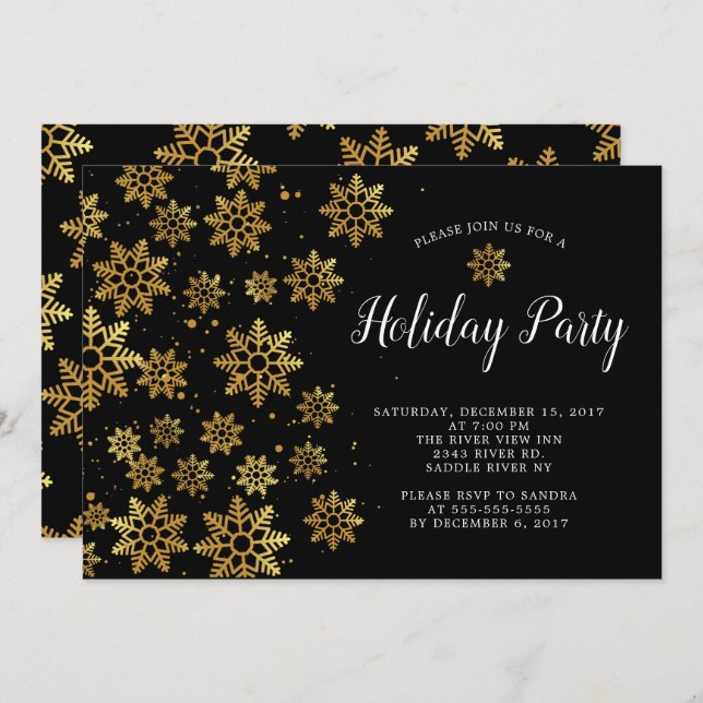 Elegante Golden Snowflakes Einladung (Vorne/Hinten)