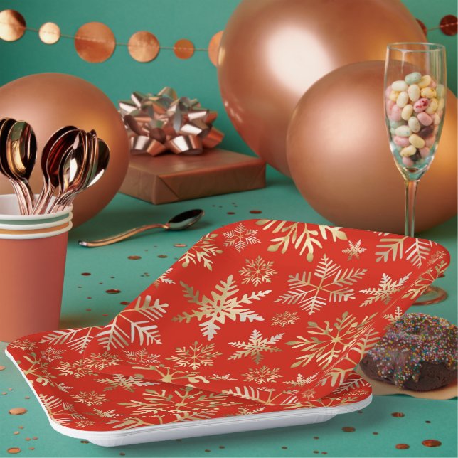 Elegante Golden Snowflakes Pappteller (Multi)