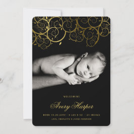 Elegante Golden Spirals Modern New Baby Foto Birth Ankündigung