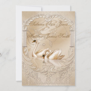 Elegante Golden Swans Feierliche Hochzeitsankündig Einladung