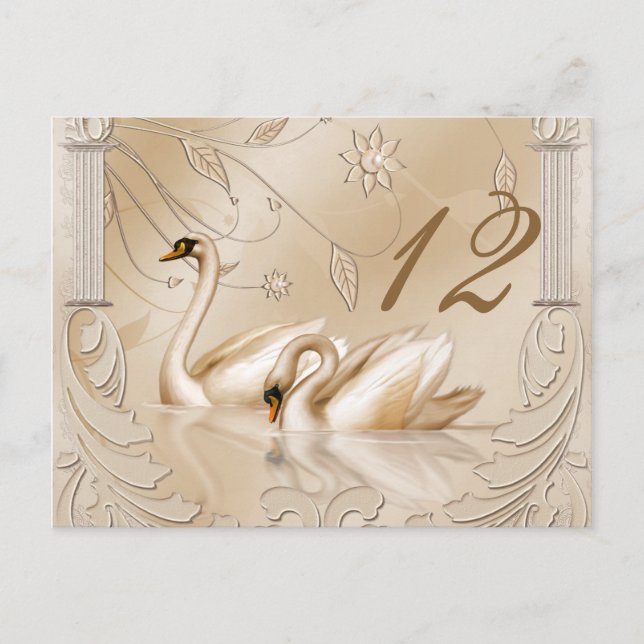 Elegante Golden Swans Table Card Postkarte (Vorderseite)