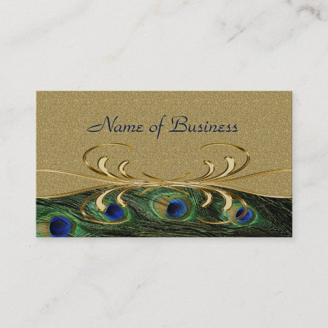 Elegante Golden Swirl Pfauenfedern Ernennung Terminkarte (Vorderseite)