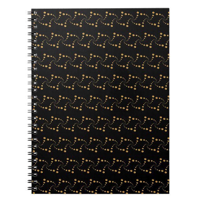 Elegante Golden Swirling Dots auf schwarz Notizblock (Vorderseite)