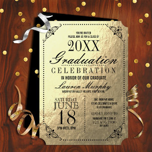 Elegante Golden Ticket Graduation Party Einladung