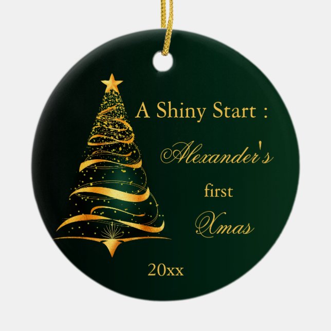 Elegante Golden Tree Baby - Erste Weihnachtsfeier Keramik Ornament (Vorne)