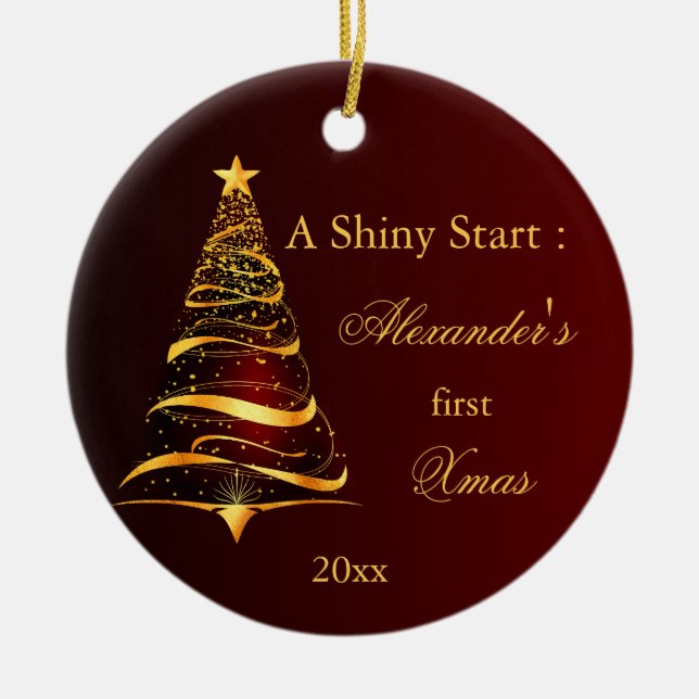 Elegante Golden Tree Baby Keramik Ornament (Vorne)