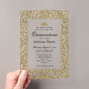 Elegante Goldene 15. Geburtstags-Quinceanera Acryleinladungen